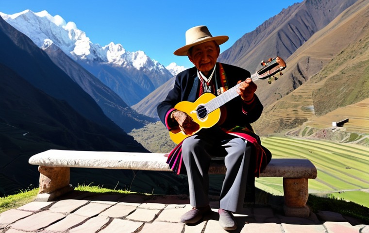 A wise, elderly Peruvian musician, fully clothed in vibrant, modest traditional Andean attire, plays a quena with profound expression. They are seated gracefully on a stone bench in a breathtaking, sunlit Andean mountain landscape, with majestic peaks and terraced fields in the background. The scene conveys spiritual serenity and deep connection to nature. Professional photography, perfect anatomy, correct proportions, well-formed hands, proper finger count, natural body proportions, natural pose, safe for work, appropriate content, fully clothed, professional, family-friendly, high quality, cinematic lighting, ultra detailed.