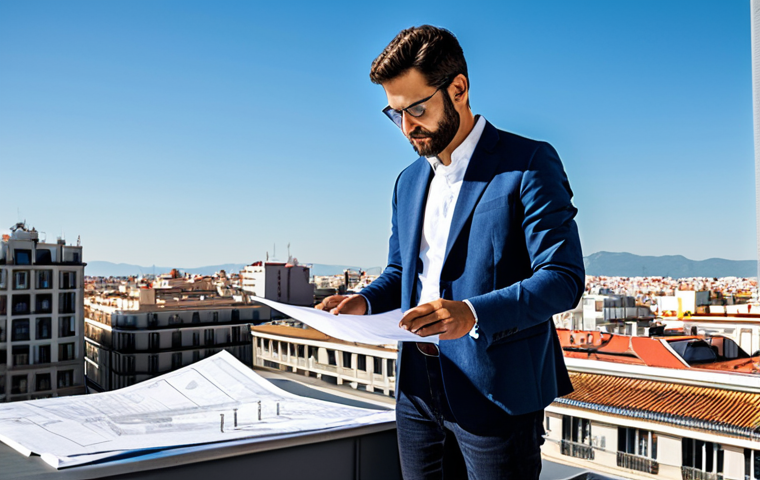 **
A professional architect, fully clothed in a stylish yet modest business casual outfit, reviewing blueprints on a sunny rooftop in Madrid. The cityscape stretches out behind them. Perfect anatomy, correct proportions, well-formed hands, proper finger count, natural pose, appropriate attire, safe for work, family-friendly, high-resolution, professional photography.
**