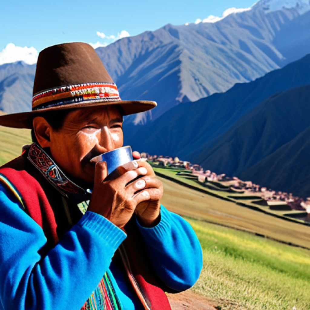 Altitude Sickness Prevention**

"A traveler in Cusco, Peru, drinking mate de coca, fully clothed in Andean attire, surrounded by mountains, blue sky, safe for work, appropriate content, perfect anatomy, natural proportions, professional photography, high quality, modest clothing, family-friendly. Focus on showing the acclimatization process."

**