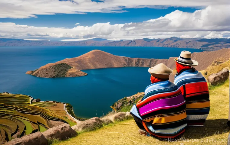 페루에서 가장 큰 호수 - **Prompt 1: Uros Floating Reed Islands Life**
    "A vibrant scene depicting daily life on the Uros ...