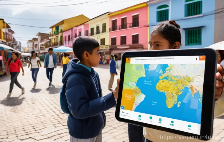 페루 자연재해 및 대비법 - **Community Resilience Meeting:** A vibrant, sunlit scene in a bustling Peruvian neighborhood square...