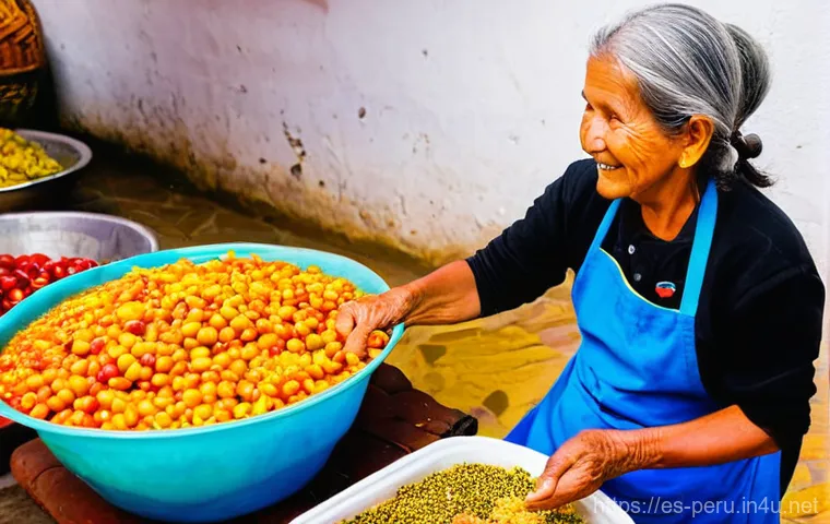 페루에서 홈스테이 체험하는 법 - **Prompt 1: A Vibrant Peruvian Market and Home Cooking Experience**
    A warmly lit, authentic scen...