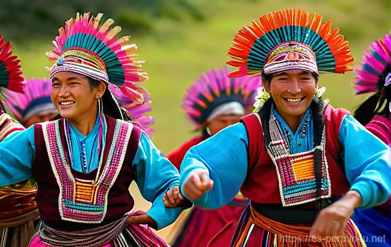 페루에서 만날 수 있는 전통 춤 - "A group of diverse Peruvian dancers, including men and women of various ages (from young adults to ...