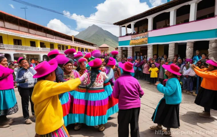 페루에서 만날 수 있는 전통 춤 - "A group of diverse Peruvian dancers, including men and women of various ages (from young adults to ...