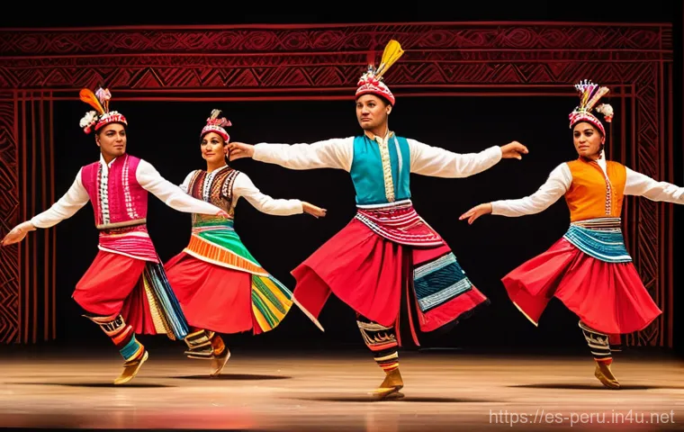 페루에서 만날 수 있는 전통 춤 - "A lively and colorful Peruvian village festival scene taking place in a bustling town square. A mul...