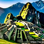 페루에서 촬영된 할리우드 영화 - A breathtaking panoramic view of Machu Picchu at sunrise, showcasing the ancient Incan stone terrace...