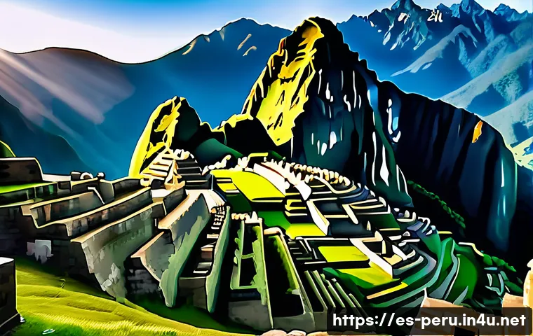 페루에서 촬영된 할리우드 영화 - A breathtaking panoramic view of Machu Picchu at sunrise, showcasing the ancient Incan stone terrace...