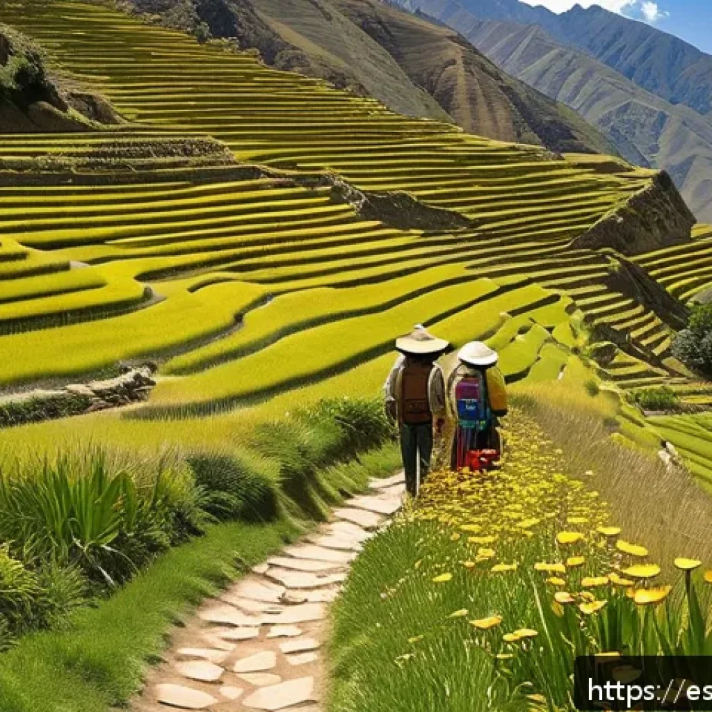 페루에서 도보 여행 추천 코스 - A serene trekking trail in the northern Andean highlands of Cajamarca, Peru, showing a narrow dirt p...