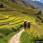 페루에서 도보 여행 추천 코스 - A serene trekking trail in the northern Andean highlands of Cajamarca, Peru, showing a narrow dirt p...