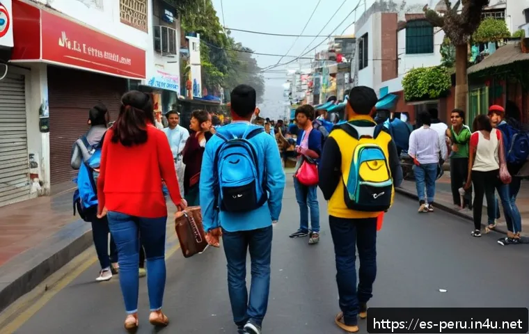 페루에서 피해야 할 장소 - A bustling urban street scene in Lima’s Miraflores district during daytime, showing diverse tourists...
